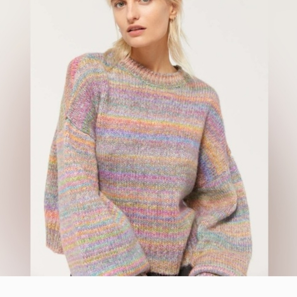 URBAN OUTFITTERS Agatha balloon sleeve rainbow sweater - Picture 3 of 15